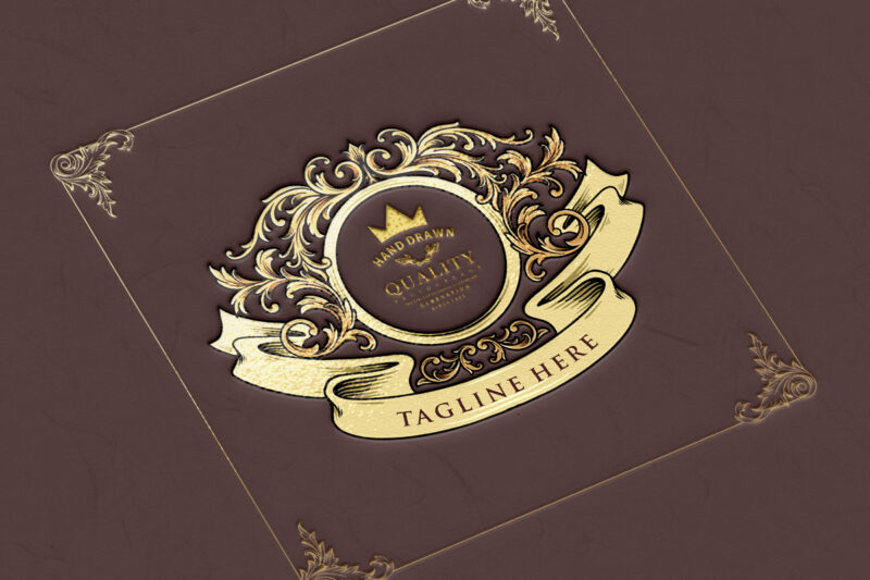 Badge vintage elegant flourish with classic ribbon