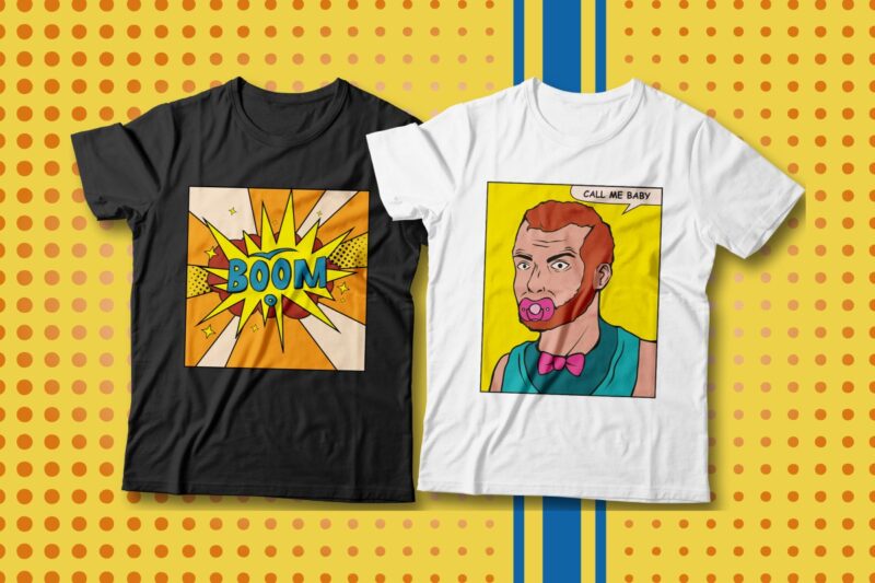 Pop Art T-shirt Designs Bundle, Cool Trendy Graphic T-shirt, Pop art illustration, Funny T-shirt Designs