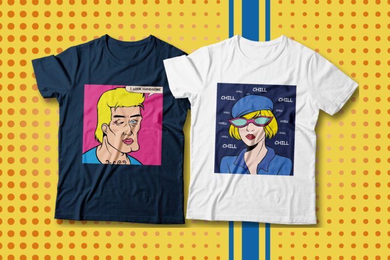 Pop Art T-shirt Designs Bundle, Cool Trendy Graphic T-shirt, Pop art illustration, Funny T-shirt Designs