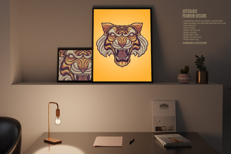 Head Tiger Classic Vintage Mascot Illustrations