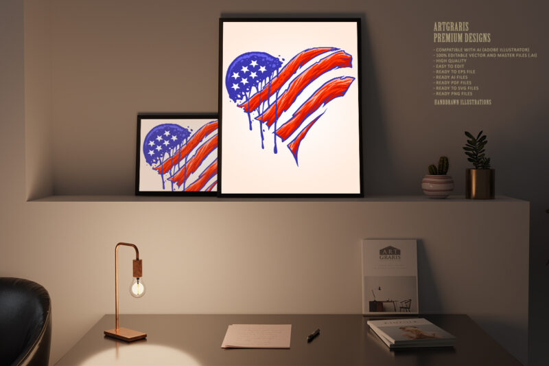 American flag heart shape Illustrations