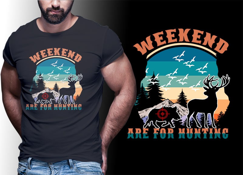 HUNTING Vintage Retro Tshirt Designs Bundle Editable