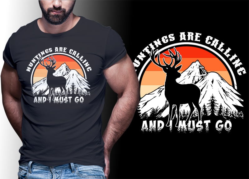 HUNTING Vintage Retro Tshirt Designs Bundle Editable