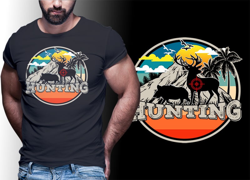 HUNTING Vintage Retro Tshirt Designs Bundle Editable