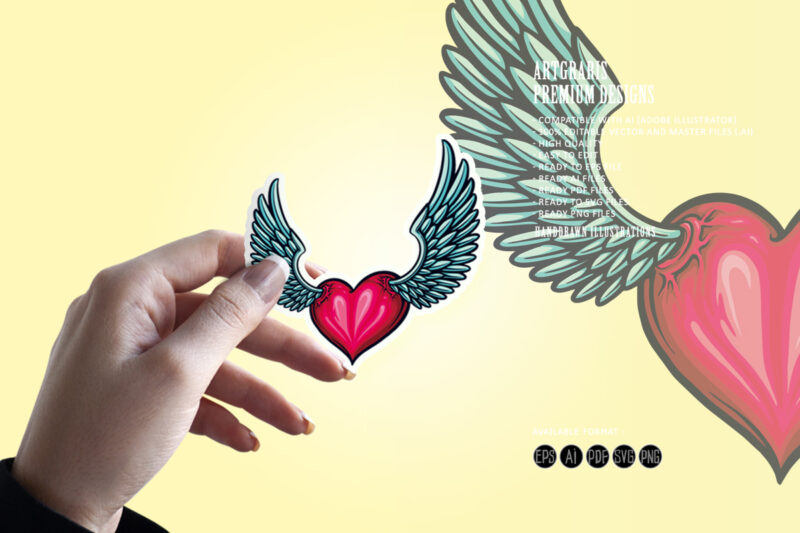 Cute Heart Love Wings Tattoo Illustrations