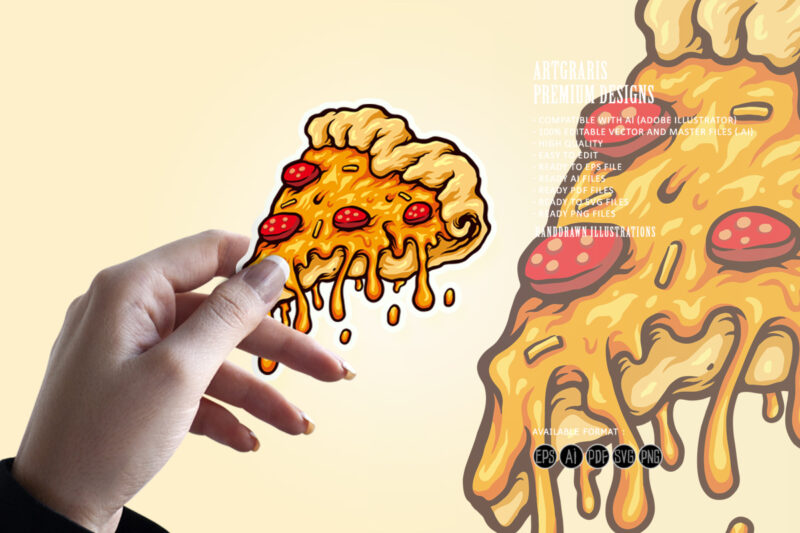 Flying slice of pizza with melting cheese SVG