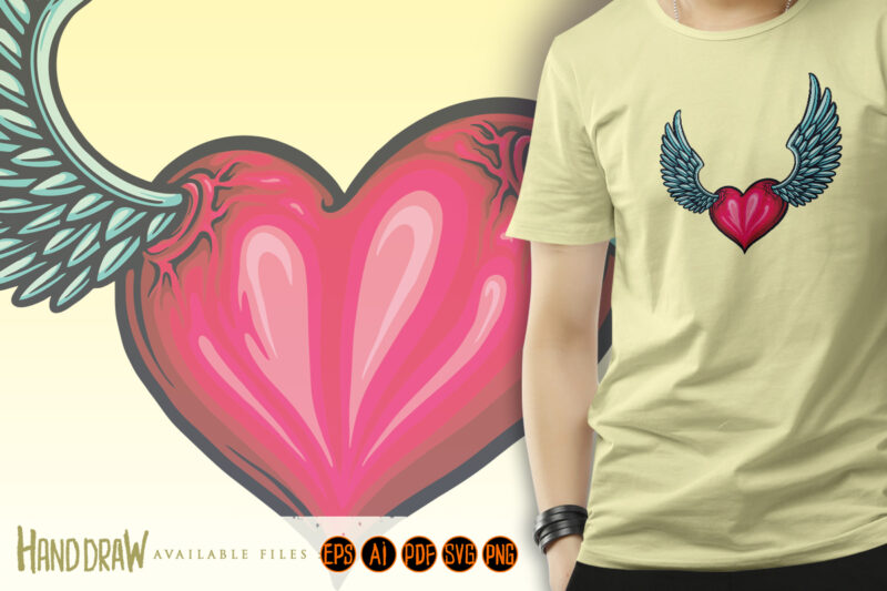 Cute Heart Love Wings Tattoo Illustrations