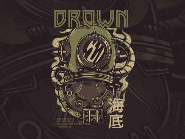 Drown gold retro classic t-shirt design