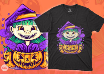 Cute Witch Illustration t shirt vector file