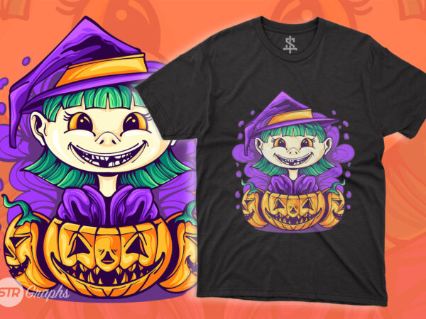 Cute witch illustration t shirt vector file