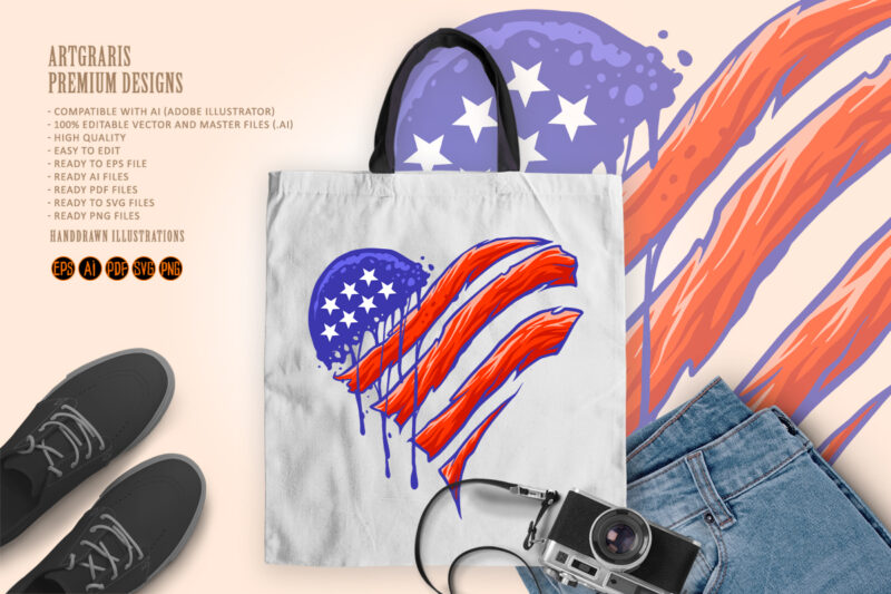 American flag heart shape Illustrations