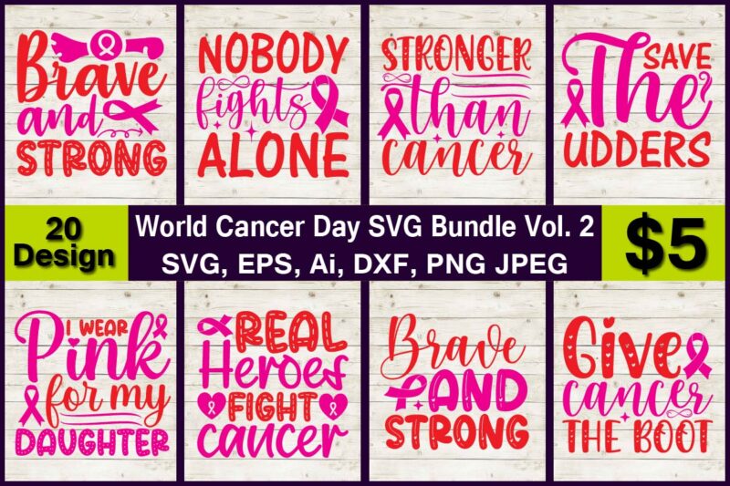 World Cancer Day SVG print-ready t-shirts 20 design Bundle