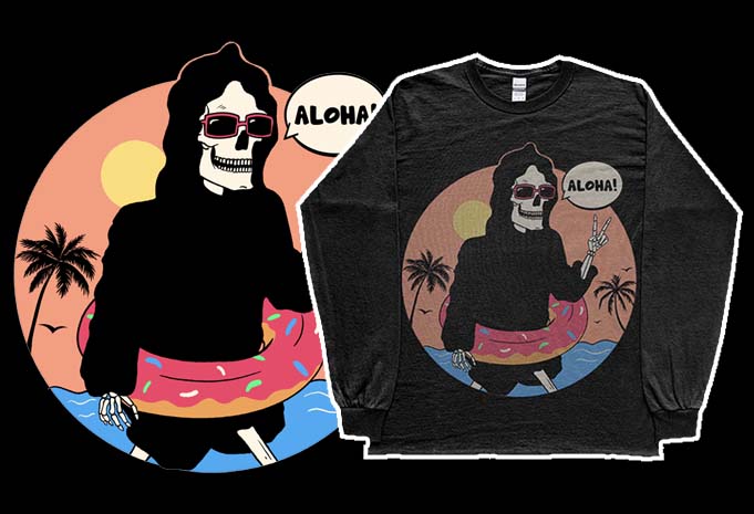 Alternative goth punk gothic grim reaper funny beach tshirt design artwork png