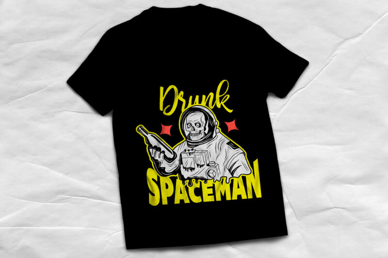 Drunk spaceman with a skull, t-shirt design