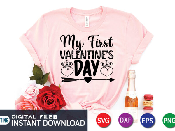 My first valentine’s day t shirt, happy valentine shirt print template, heart sign vector, cute heart vector, typography design for 14 february