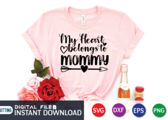 My heart belongs to mommy shirt, Happy Valentine Shirt print template, Heart sign vector, cute Heart vector, typography design for 14 February, Valentine vector, valentines day t-shirt design