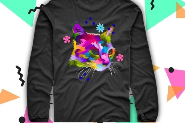 Colorful Cat’s head geometric Pop Art Style T-Shirt design svg, kitten shirt, cat head ornaments eps, kitty lover, Colorful Cat’s head, geometric, Pop Art Style, T-Shirt design png