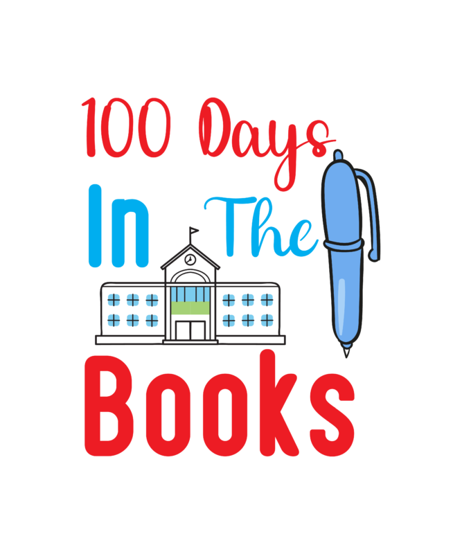 100 Days In The Books T Shirt Design,Happy 100 days t shirt, cute apple, pencil vector, 100 days of school shirt print template, typography design for back to school, 2nd