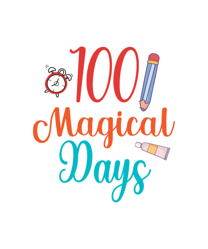 100 Magical days T Shirt Design,100 days of school shirt print template, typography design for back to school, 2nd grade, second grade, teachers day