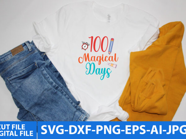 100 magical days t shirt design,100 days of school shirt print template, typography design for back to school, 2nd grade, second grade, teachers day