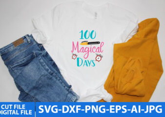 100 Magical Days T Shirt Design,100 days of school shirt print template, typography design for back to school, 2nd grade, second grade, teachers day