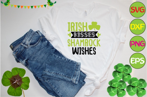 Irish kisses shamrock wishes t shirt design for sale