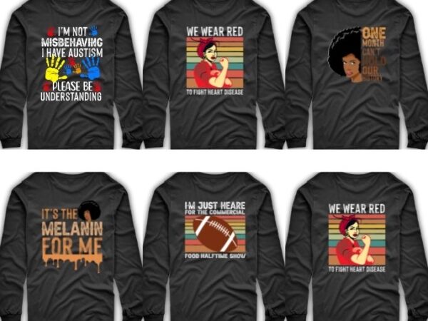 5 best selling black history month, afro, heart disease awareness, fooltball vintage t-shirt design svg eps png,