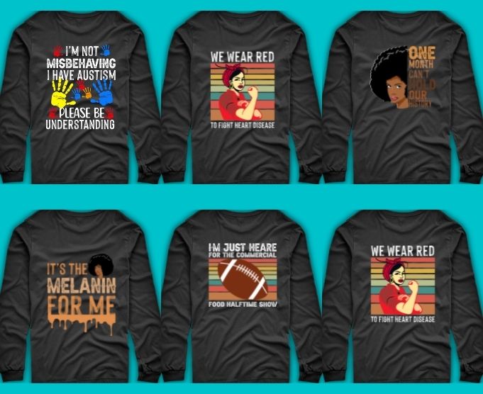 5 Best selling black history month, afro, Heart Disease Awareness, fooltball vintage T-shirt design svg eps png,