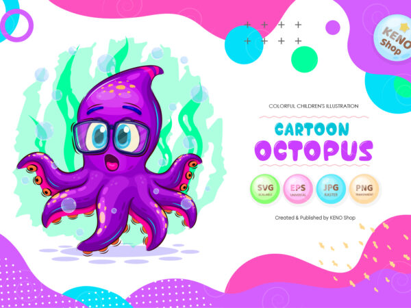 Cartoon surprised octopus. t-shirt, png, svg.