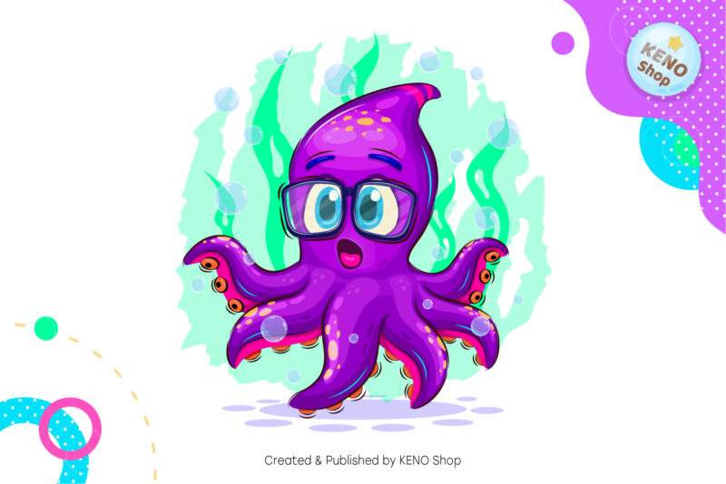 Cartoon Surprised Octopus. T-Shirt, PNG, SVG.