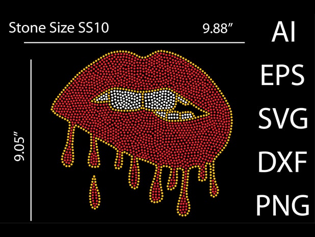 Lips Rhinestone design Print Template