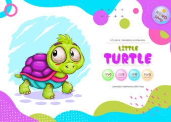 Little Cartoon Turtle. T-Shirt, PNG, SVG.