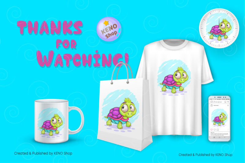 Little Cartoon Turtle. T-Shirt, PNG, SVG.