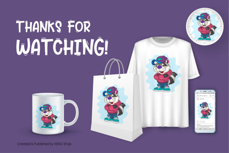 Pompous Cartoon Raccoon. T-Shirt, PNG, SVG.