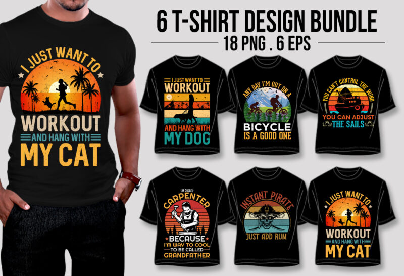 Retro Vintage Sunset T-Shirt Design Bundle