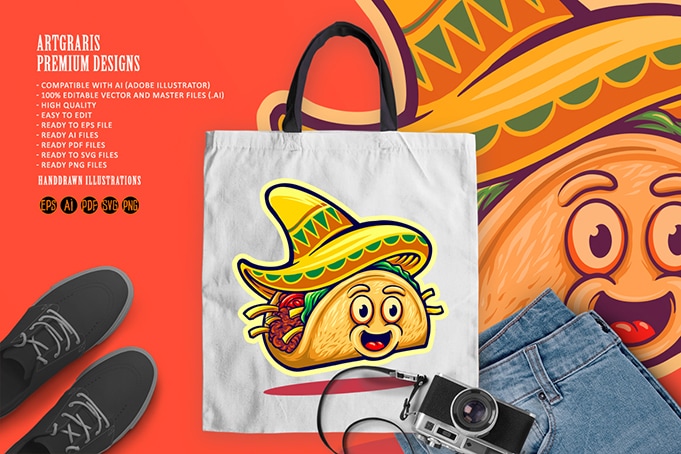 Delicious mexican tacos illustrations mascot