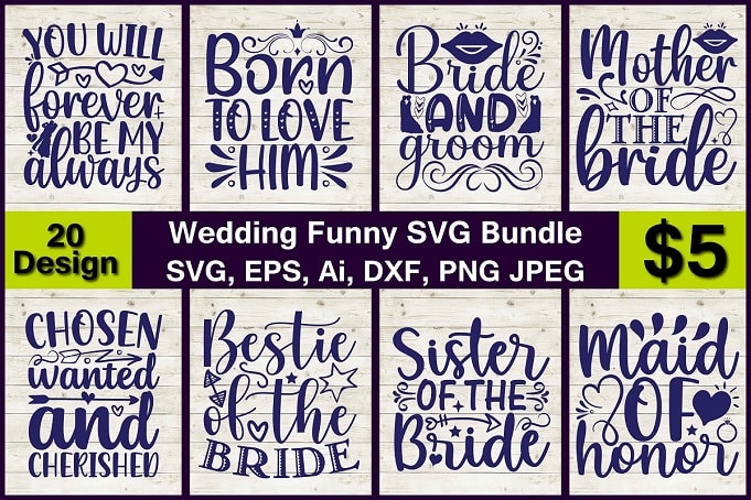 Wedding Funny PNG & SVG Vector 20 T-Shirt Design Bundle