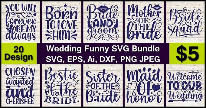 Wedding Funny PNG & SVG Vector 20 T-Shirt Design Bundle