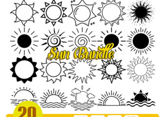 20 Sun SVG, Sun Clipart, Sun Cut File, Sun Svg Bundle, Cute Sun SVG, Sun Svg for Cricut, Sun Cricut, Sun Silhouette, Sun Vector, Svg, Png