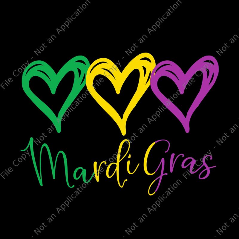 Three Hearts for Mardi Gras Svg, I Love Mardi Gras Svg, Mardi Gras Svg