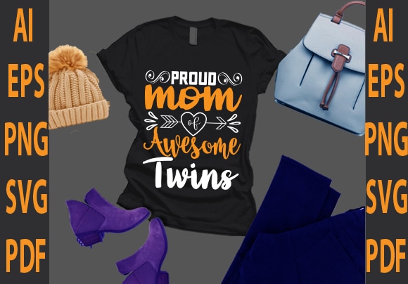 Proud mom of awesome twins t shirt illustration