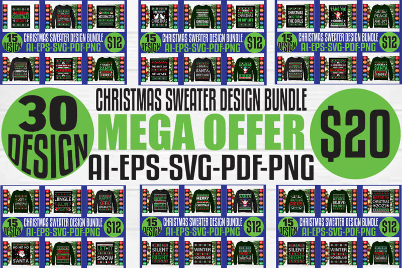 Christmas Sweater And T-shirt Design Bundle