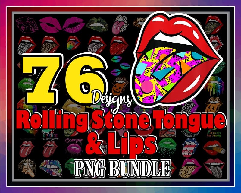 Bundle 76 Rolling Stone Tongue and Lips PNG Bundle, Leopard tongue