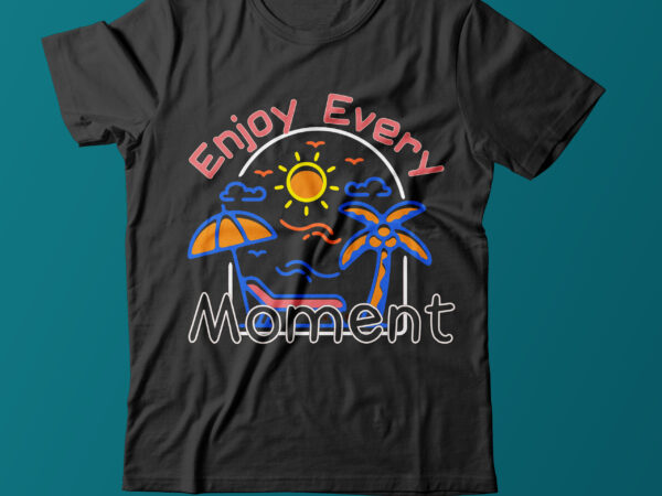 Night beach t shirt design for sale, enjoy the every moment t shirt,summer graphic t shirt,line art sun t shirt design,best vector t shirt design ,beach vector t shirt design