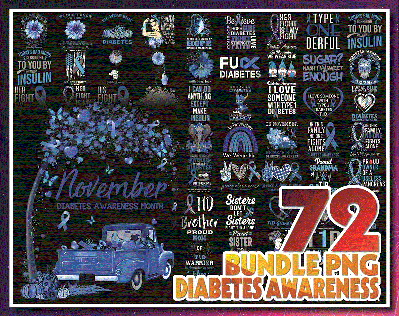 Bundle 72 Diabetes Awareness png, Peace Love Cure png, Faith Sunflower png, Blue Elephant Sunflower Ribbon, Instant Download 907891208