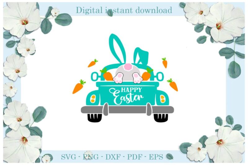Happy Easter Day Truck With Carrot And Bunny Diy Crafts Bunny Svg Files For Cricut, Easter Sunday Silhouette Trending Sublimation Files, Cameo Htv Print