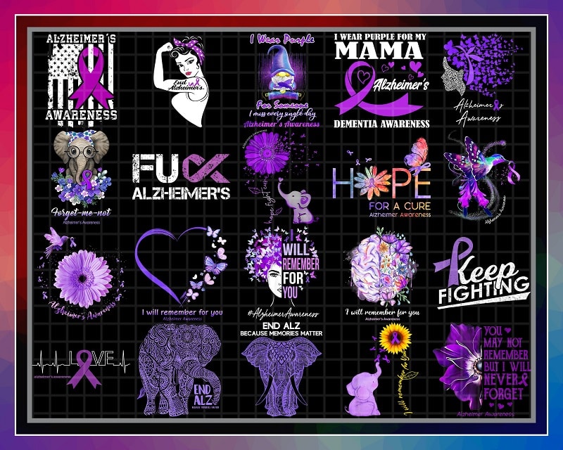 Bundle 30 Alzheimer’s Awareness png, Awareness Elephant Purple, I Will Remeber For You png, Foget Me Not, Submilation, Digital Download 922334668