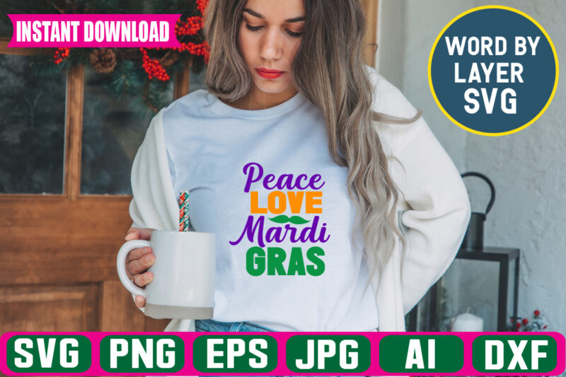 Peace Love Mardi Gras Svg Vector T-shirt Design