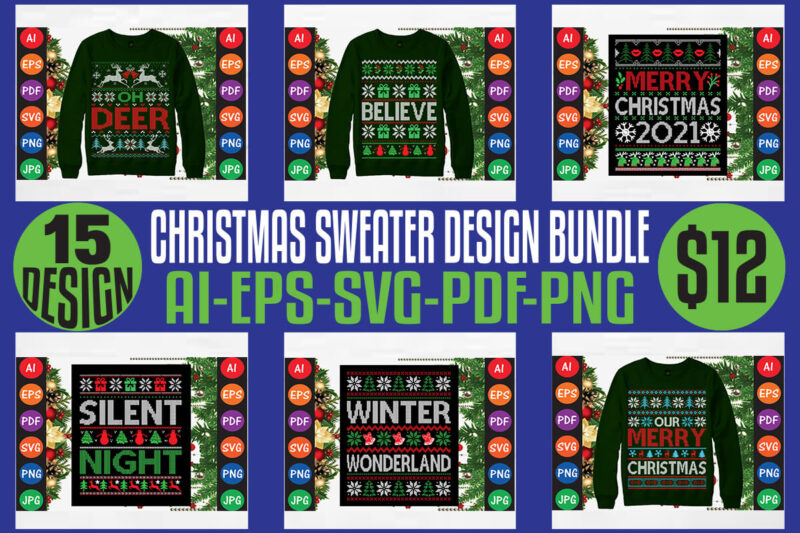 Christmas Sweater And T-shirt Design Bundle