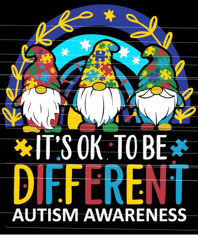 It’s Ok To Be Different Gnomies Rainbow Autism Awareness Png